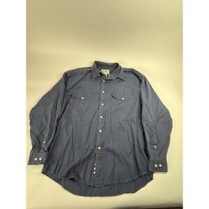 Vintage Blue Eddie Bauer Button Up Work Shirt Size Large 100% Cotton Pockets